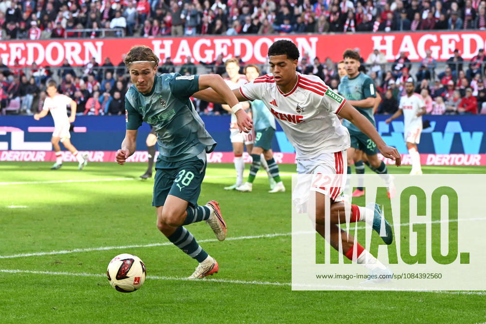 Hugo Bolin (Borussia Moenchengladbach) und Jahmai Simpson-Pusey (1. FC Koeln) im Zweikampf waehrend des Spiels der 1. Bundesliga zwischen 1. FC Koeln und Borussia Moenchengladbach, RheinEnergieStadion am 11. October 2026 in Koeln, Deutschland. (Foto von Ralf Treese DeFodi Images) +++ Hugo Bolin (Borussia Moenchengladbach) und Jahmai Simpson-Pusey (1. FC Koeln) battle for the ball during the Bundesliga match between 1. FC Koeln and Borussia Moenchengladbach at RheinEnergieStadion on October 11, 2026 in Cologne, Germany. (Photo by Ralf Treese DeFodi Images) DFB DFL REGULATIONS PROHIBIT ANY USE OF PHOTOGRAPHS AS IMAGE SEQUENCES AND OR QUASI-VIDEO. (Photo by Ralf Treese DeFodi Images) -