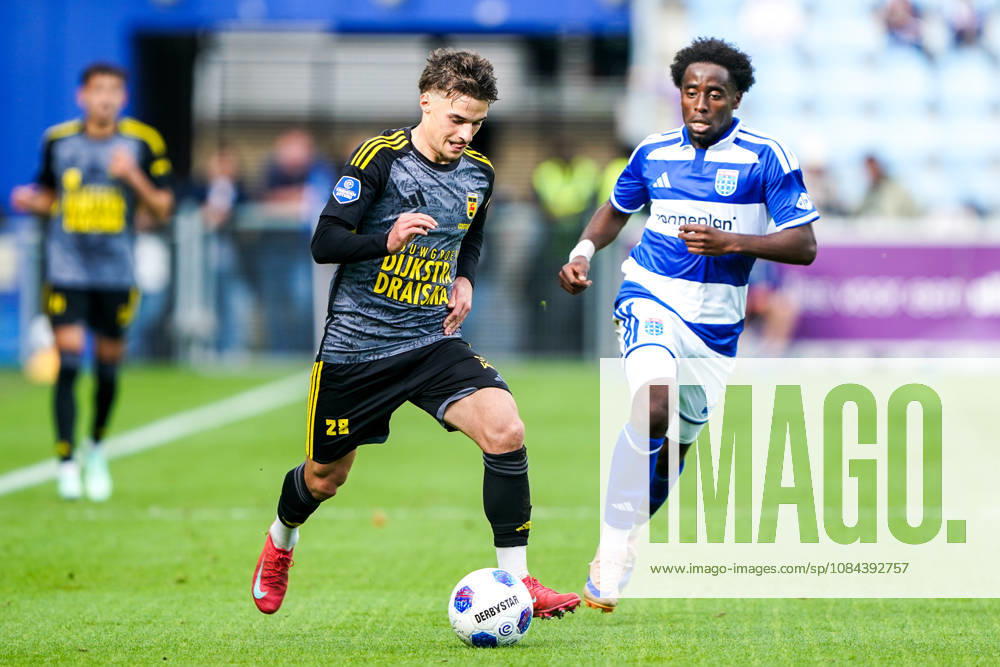 2026-10-11 VriendenLoterij Eredivisie: PEC Zwolle v SC Cambuur ZWOLLE, NETHERLANDS - OCTOBER 11: Morgan Costarelli of SC Cambuur and Dylan Mbayo of PEC Zwolle during the VriendenLoterij Eredivisie match between PEC Zwolle and SC Cambuur at Mac3Park Stadion on October 11, 2026 in Zwolle, Netherlands. Zwolle Mac3Park Stadion Netherlands Content not available for redistribution in The Netherlands directly or indirectly through any third parties.