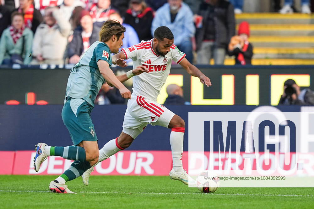 Herren, Fußball, 1.Bundesliga, 1.FC Köln - Borussia Mönchengladbach, Saison 2026 2027, RheinEnergieSTADION: Daiki Hashioka (Borussia Moenchengladbach, 14) im Zweikampf gegen Linton Maina (1.FC Köln, 37) DFB regulations prohibit any use of photographs as image sequences and or quasi-video.
