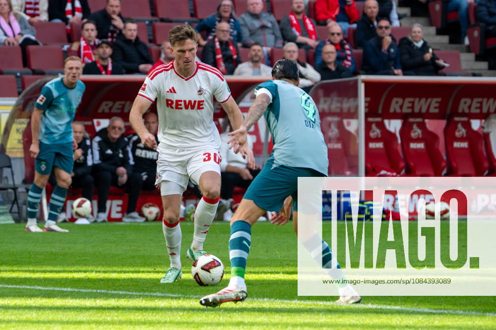 Deutschland: 1.Bundesliga 2026 2027, 5. Spieltag, 1.FC Köln vs Borussia Mönchengladbach, Sonntag, 11.10.2026 RheinEnergie-Stadion (Köln-Nordrhein-Westfalen): Marius Bülter (1.FC Köln, 30) Zweikampf, Spielszene, Duell, duel, tackle, tackling, Dynamik, Action, Aktion gegen Kevin Diks (Borussia Mönchengladbach, 4) Köln RheinEnergier-Stadion, Köln Deutschland