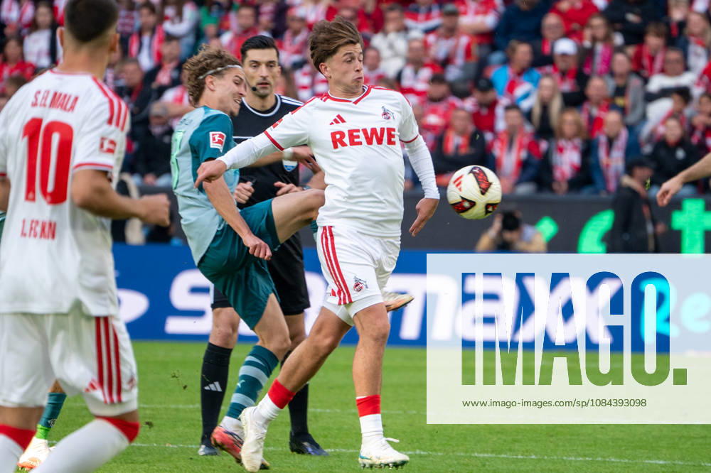 Deutschland: 1.Bundesliga 2026 2027, 5. Spieltag, 1.FC Köln vs Borussia Mönchengladbach, Sonntag, 11.10.2026 RheinEnergie-Stadion (Köln-Nordrhein-Westfalen): Mikey Moore (1.FC Köln, 47) Zweikampf, Spielszene, Duell, duel, tackle, tackling, Dynamik, Action, Aktion gegen Hugo Bolin (Borussia Mönchengladbach, 38) Köln RheinEnergier-Stadion, Köln Deutschland