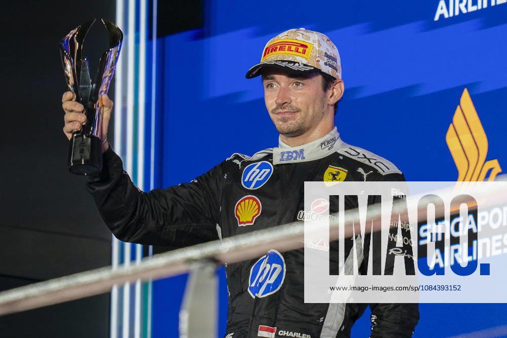 FORMULA 1 SINGAPORE AIRLINES SINGAPORE GRAND PRIX 2026 Charles Leclerc (MON) 16 Ferrari on the podium during the Formula 1 Singapore Airlines Singapore Grand Prix 2026, Round 17 of the 2026 Formula 1 World Championship, WM, Weltmeisterschaft from 9th - 11th October 2026 at the Marina Bay Street Circuit, Singapore. Credit: Robbie Hoad Every Second Media Editorial use only. All images are copyright Every Second Media Limited. No images may be reproduced without prior permission.