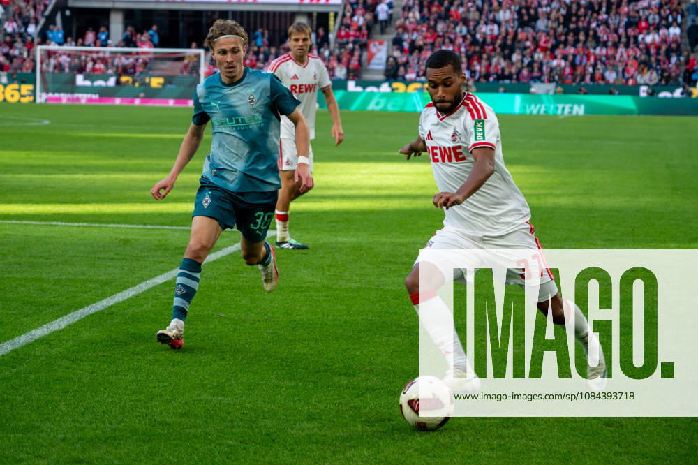 Deutschland: 1.Bundesliga 2026 2027, 5. Spieltag, 1.FC Köln vs Borussia Mönchengladbach, Sonntag, 11.10.2026 RheinEnergie-Stadion (Köln-Nordrhein-Westfalen): Linton Maina (1.FC Köln, 37) Zweikampf, Spielszene, Duell, duel, tackle, tackling, Dynamik, Action, Aktion gegen Hugo Bolin (Borussia Mönchengladbach, 38) Köln RheinEnergier-Stadion, Köln Deutschland