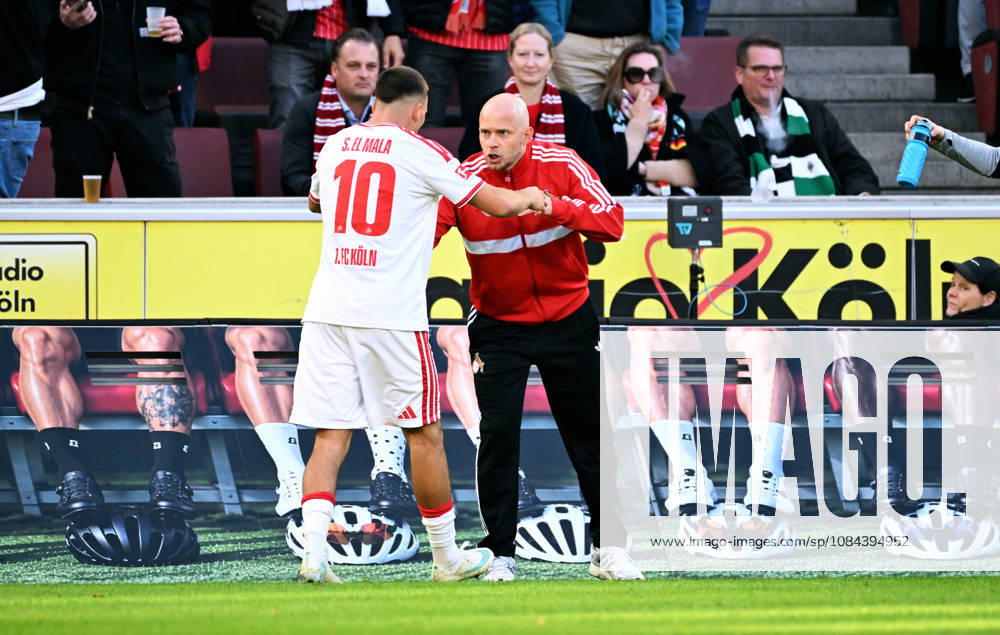 Cologne, Germany, 1. Bundesliga, Matchday 5, Rhein-Energie-Stadium Cologne, 1. FC Köln vs Bor. Mönchengladbach; Said El Mala (FC) celebrates after scoring , together with Headcoach Rene Wagner (FC). Celebration, Joy, Action.