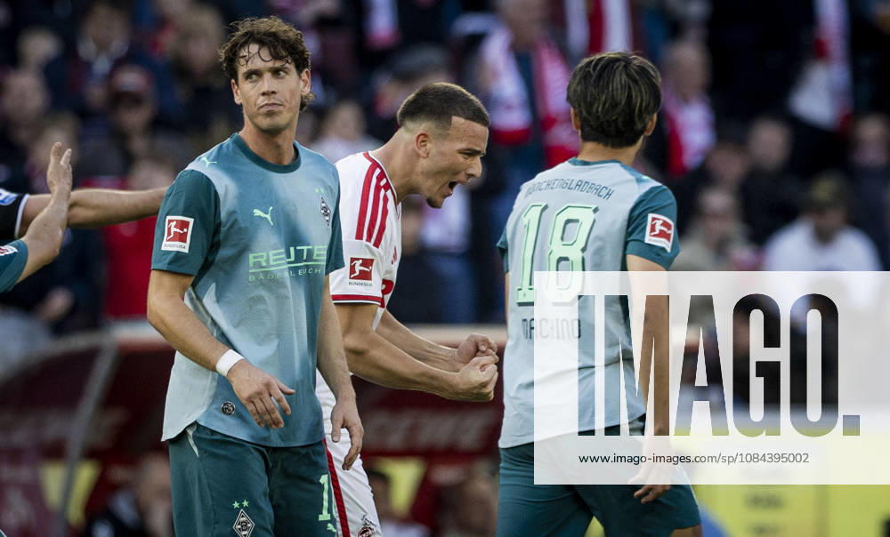 Cologne, Germany. 11th Oct 2026. Torjubel Said El Mala (Köln), Philipp Sander (BMG) Shuto Machino (BMG) 1. FC Köln - Borussia Mönchengladbach 11.10.2026