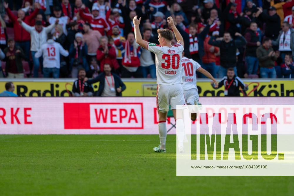 Said El-Mala, Mittelfeld, (1.FC Koeln 10), beim Jubel nach dem 2:1, 1. FC Koeln vs. Borussia Moenchengladbach, Fussball, 1. Bundesliga, 5. Spieltag, 11.10.2026 DFB DFL regulations prohibit any use of photographs as image sequences and or quasi-video Koeln Nordrhein-Westfalen Deutschland