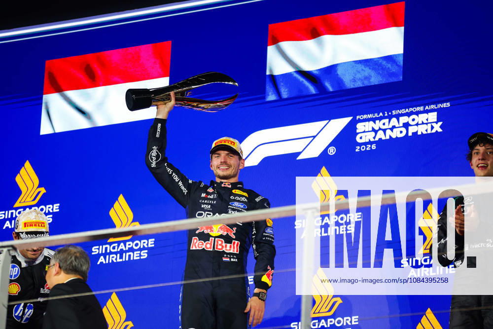 F1 - SINGAPORE GRAND PRIX 2026 podium VERSTAPPEN Max (nld), Red Bull Racing Ford RB22, portrait during the 2026 Formula 1 Singapore Grand Prix, 17th round of the 2026 Formula One World Championship, WM, Weltmeisterschaft from October 9 to 11, 2026 on the Marina Bay Street Circuit, in Singapore, Singapore - SingaporeSingapore