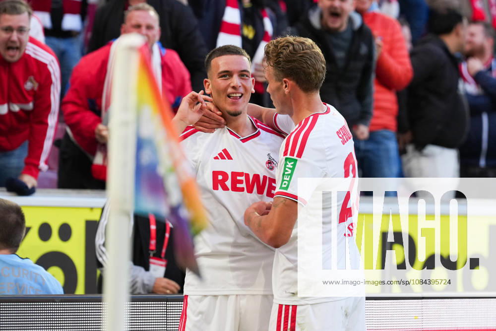 Herren, Fußball, 1.Bundesliga, 1.FC Köln - Borussia Mönchengladbach, Saison 2026 2027, RheinEnergieSTADION: Torjubel nach dem Tor zum 2:1 für den 1.FC Köln durch Torschütze Said El Mala (1.FC Köln, 10) zusammen mit Sebastian Sebulonsen (1.FC Köln, 28) DFB regulations prohibit any use of photographs as image sequences and or quasi-video.