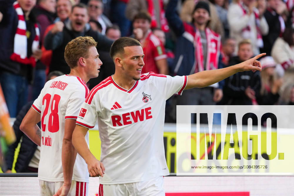 Herren, Fußball, 1.Bundesliga, 1.FC Köln - Borussia Mönchengladbach, Saison 2026 2027, RheinEnergieSTADION: Torjubel nach dem Tor zum 2:1 für den 1.FC Köln durch Torschütze Said El Mala (1.FC Köln, 10) zusammen mit Sebastian Sebulonsen (1.FC Köln, 28) DFB regulations prohibit any use of photographs as image sequences and or quasi-video.