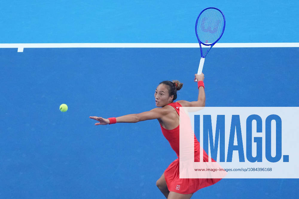 (261011) -- BEIJING, Oct. 11, 2026 -- Zheng Qinwen hits a return during the women s singles final between Zheng Qinwen of China and Mirra Andreeva of Russia at 2026 China Open tennis tournament in Beijing, China, Oct. 11, 2026. ) (SP)CHINA-BEIJING-TENNIS-CHINA OPEN-WOMEN S SINGLES-FINAL (CN) JuxHuanzong
