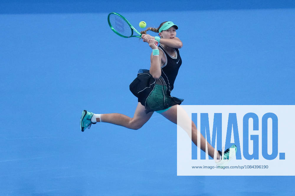 (261011) -- BEIJING, Oct. 11, 2026 -- Mirra Andreeva hits a return during the women s singles final between Zheng Qinwen of China and Mirra Andreeva of Russia at 2026 China Open tennis tournament in Beijing, China, Oct. 11, 2026. ) (SP)CHINA-BEIJING-TENNIS-CHINA OPEN-WOMEN S SINGLES-FINAL (CN) JuxHuanzong