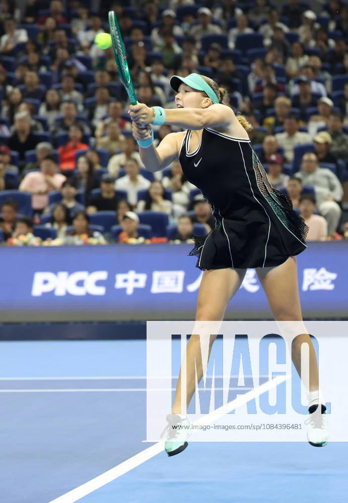 (261011) -- BEIJING, Oct. 11, 2026 -- Mirra Andreeva hits a return during the women s singles final between Zheng Qinwen of China and Mirra Andreeva of Russia at 2026 China Open tennis tournament in Beijing, China, Oct. 11, 2026. ) (SP)CHINA-BEIJING-TENNIS-CHINA OPEN-WOMEN S SINGLES-FINAL (CN) ZhangxChenlin