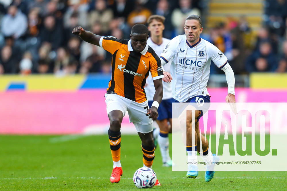 Hull City v Everton, Premier League Nobel Mendy Of Hull City Under pressure from Jack Grealish Of Everton during the Hull City v Everton Premier League match at the MKM Stadium, Hull, England on 11 October 2026 Credit: Lee Keuneke Every Second Media Editorial use only. All images are copyright Every Second Media Limited. No images may be reproduced without prior permission. All rights reserved. Premier League and Football League images are subject to licensing agreements with Football DataCo Limited. see https: www.football-dataco.com