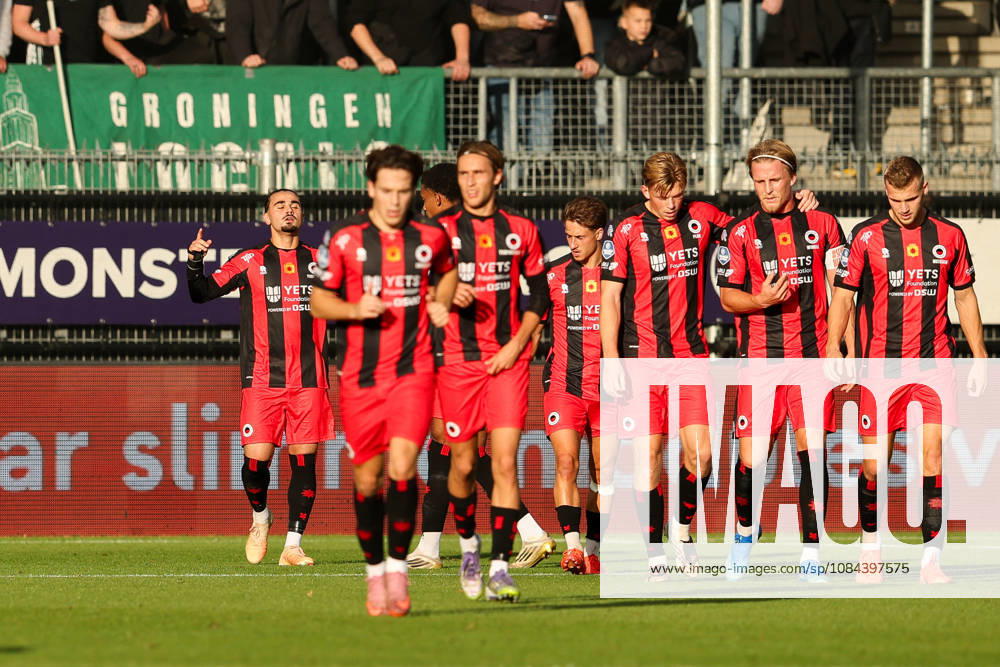 2026-10-11 Excelsior Rotterdam v FC Groningen - Dutch Eredivisie ROTTERDAM, NETHERLANDS - OCTOBER 11: Irakli Yegoian of Excelsior Rotterdam, Simon Janssen of Excelsior Rotterdam, Jan Plug of Excelsior Rotterdam, Casper Widell of Excelsior Rotterdam, Rick Meissen of Excelsior Rotterdam celebrates after scoring the first goal of the team during the Dutch Eredivisie match between Excelsior Rotterdam and FC Groningen at Stadion Woudestein on October 11, 2026 in Rotterdam, Netherlands. Rotterdam Stadion Woudestein Netherlands Content not available for redistribution in The Netherlands directly or indirectly through any third parties.