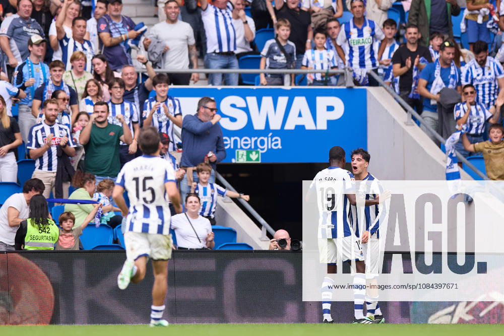 Jon Martin Vicente of Real Sociedad celebrates after scoring the team s first goal during the LaLiga EA Sports match between Real Sociedad and RC Deportivo de A Coruna at Anoeta on October 11, 2026, in San Sebastian, Spain. Real Sociedad V RC Deportivo De La Coruna - La Liga EA Sports - ZUMAa181 20261011_zaa_a181_116