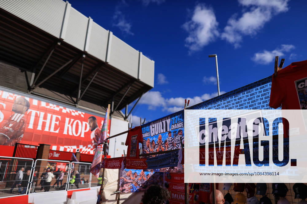 Liverpool v Manchester City 11th October 2026 - Premier League - Liverpool v Manchester City - Merchandise for sale branding Manchester City ˜Guilty and ˜Cheats in reference to their recent court convictions over financial rule breaches - Photo: Simon Stacpoole Offside. Liverpool UK