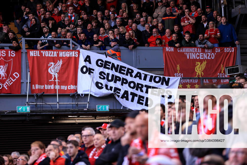 Liverpool v Manchester City 11th October 2026 - Premier League - Liverpool v Manchester City - Liverpool fans hold up banners commenting on the guilty Manchester City financial verdict - Photo: Simon Stacpoole Offside. Liverpool UK