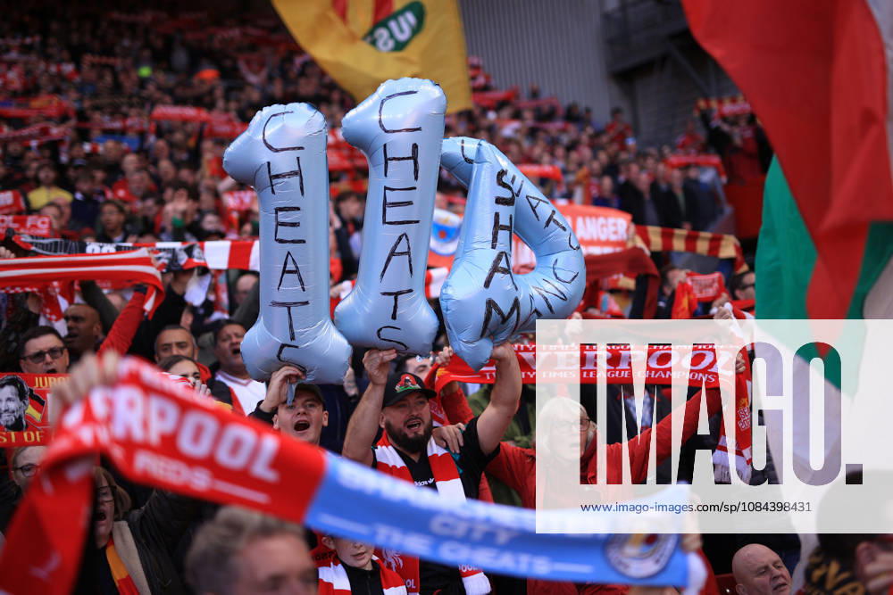Liverpool v Manchester City 11th October 2026 - Premier League - Liverpool v Manchester City - Liverpool fans hold up an inflatable 114 in comment on the guilty Manchester City financial verdict - Photo: Simon Stacpoole Offside. Liverpool UK