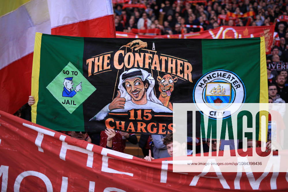Liverpool v Manchester City 11th October 2026 - Premier League - Liverpool v Manchester City - Liverpool fans hold up banners commenting on the guilty Manchester City financial verdict - Photo: Simon Stacpoole Offside. Liverpool UK