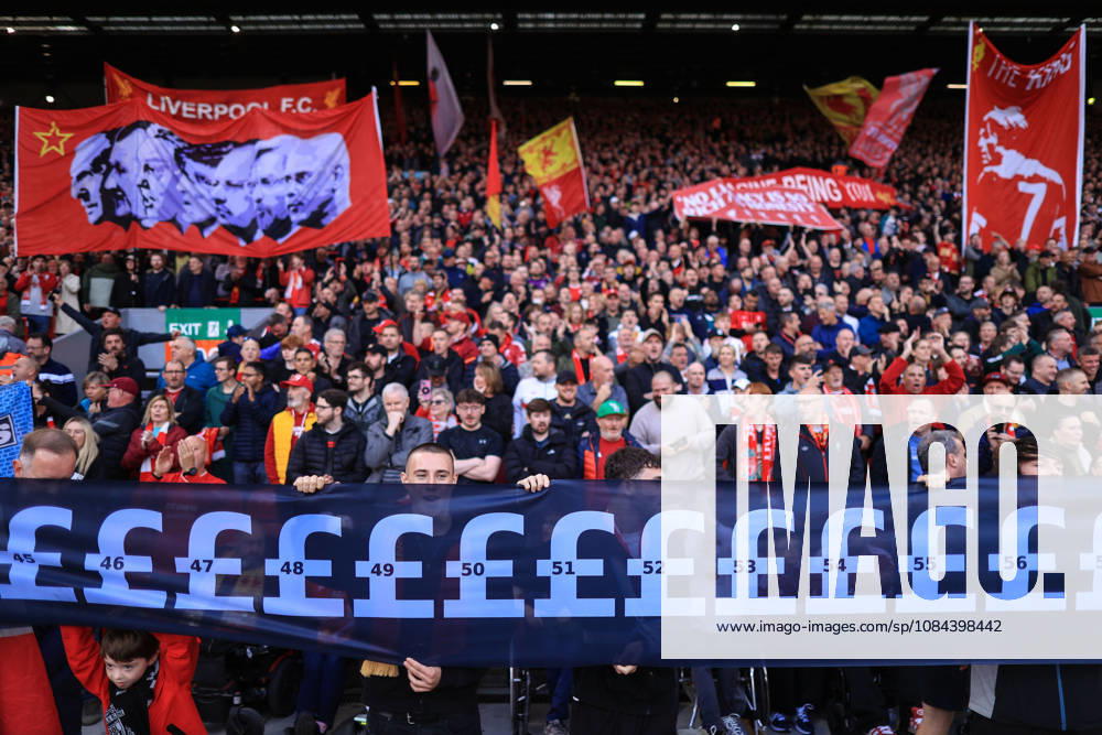 Liverpool v Manchester City 11th October 2026 - Premier League - Liverpool v Manchester City - Liverpool fans hold up banners commenting on the guilty Manchester City financial verdict and 114 charges - Photo: Simon Stacpoole Offside. Liverpool UK