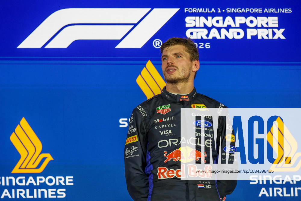 Max Verstappen wins 2026 Formula 1 Singapore Grand Prix SINGAPORE - OCT 11: Red Bull Racing driver Max Verstappen during a Netherlands national anthem ceremony on the podium after winning the Formula 1 Singapore Grand Prix at the Marina Bay Street Circuit in Singapore on October 11, 2026. Daniel Ceng Anadolu Singapore Singapore. Editorial use only. Please get in touch for any other usage.