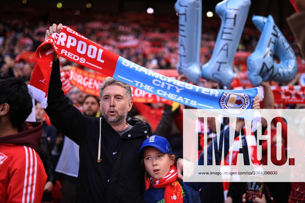 Liverpool v Manchester City 11th October 2026 - Premier League - Liverpool v Manchester City - Liverpool fans hold up a scarf commenting on the guilty Manchester City financial verdict - Photo: Simon Stacpoole Offside. Liverpool UK