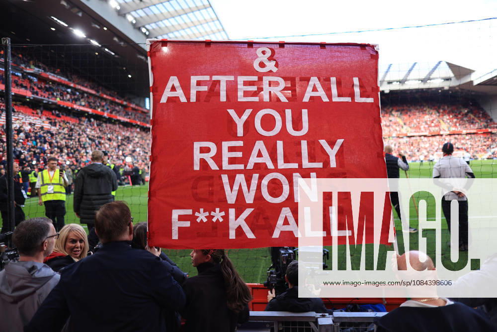 Liverpool v Manchester City 11th October 2026 - Premier League - Liverpool v Manchester City - Liverpool fans hold up banners commenting on the guilty Manchester City financial verdict - Photo: Simon Stacpoole Offside. Liverpool UK