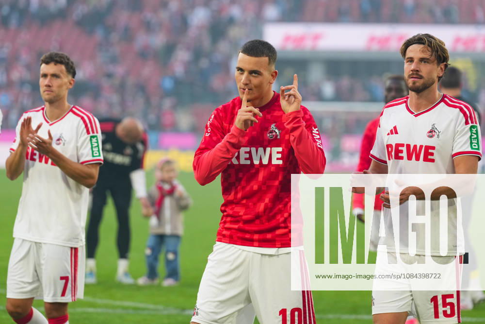 Herren, Fußball, 1.Bundesliga, 1.FC Köln - Borussia Mönchengladbach, Saison 2026 2027, RheinEnergieSTADION: Luca Waldschmidt (1.FC Köln, 7) Said El Mala (1.FC Köln, 10) Imad Rondic (1.FC Köln, 15) bejubeln den Sieg DFB regulations prohibit any use of photographs as image sequences and or quasi-video.