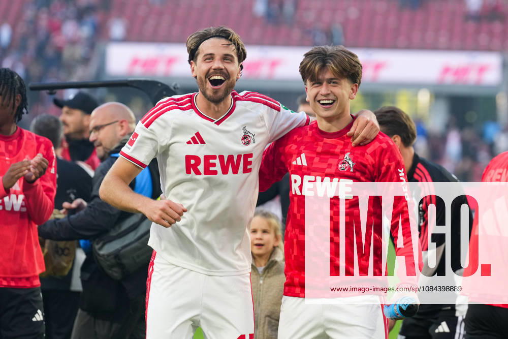 Herren, Fußball, 1.Bundesliga, 1.FC Köln - Borussia Mönchengladbach, Saison 2026 2027, RheinEnergieSTADION: Imad Rondic (1.FC Köln, 15) und Mikey Moore (1.FC Köln, 47 bejubeln den Sieg DFB regulations prohibit any use of photographs as image sequences and or quasi-video.