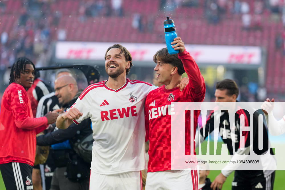 Herren, Fußball, 1.Bundesliga, 1.FC Köln - Borussia Mönchengladbach, Saison 2026 2027, RheinEnergieSTADION: Imad Rondic (1.FC Köln, 15) und Mikey Moore (1.FC Köln, 47 bejubeln den Sieg DFB regulations prohibit any use of photographs as image sequences and or quasi-video.
