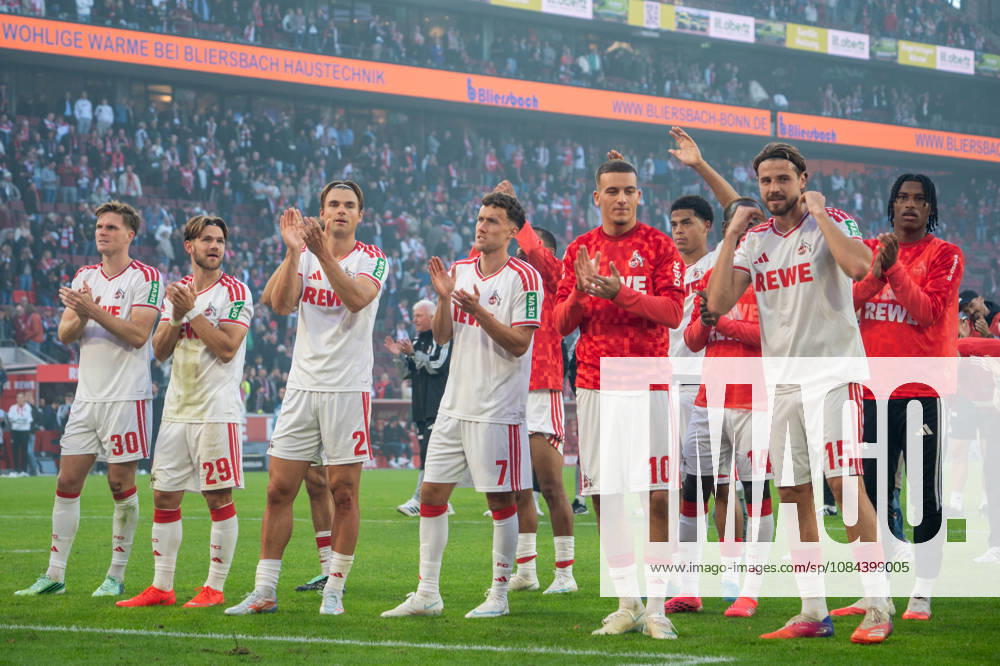 Deutschland: 1.Bundesliga 2026 2027, 5. Spieltag, 1.FC Köln vs Borussia Mönchengladbach, Sonntag, 11.10.2026 RheinEnergie-Stadion (Köln-Nordrhein-Westfalen): Said El Mala (1.FC Köln, 10) und Jo?l Schmied (1.FC Köln, 2) Luca Waldschmidt (1.FC Köln,7) Freude, Emotionen, Jubel ,Siegesfeier, Reaktion, nach dem Sieg Köln RheinEnergier-Stadion, Köln Deutschland