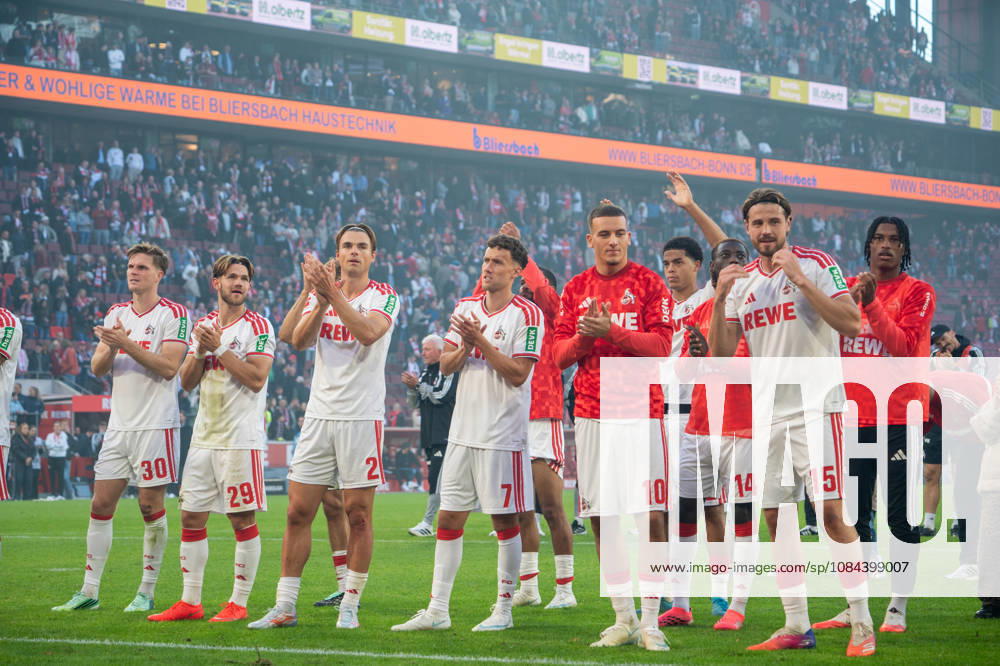 Deutschland: 1.Bundesliga 2026 2027, 5. Spieltag, 1.FC Köln vs Borussia Mönchengladbach, Sonntag, 11.10.2026 RheinEnergie-Stadion (Köln-Nordrhein-Westfalen): Said El Mala (1.FC Köln, 10) und Jo?l Schmied (1.FC Köln, 2) Luca Waldschmidt (1.FC Köln,7) Freude, Emotionen, Jubel ,Siegesfeier, Reaktion, nach dem Sieg Köln RheinEnergier-Stadion, Köln Deutschland