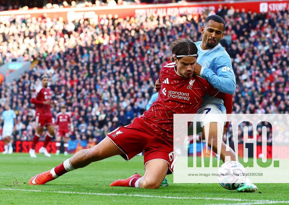 Milos Kerkez of Liverpool and Iliman Ndiaye of Manchester City Liverpool v Manchester City, Premier League, Football, Anfield, Liverpool, UK - 11 Oct 2026Liverpool Anfield United Kingdom