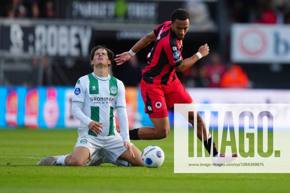 , Stadium Woudestein , season 2026 2027 , Dutch Eredivisie football , match between Excelsior Rotterdam and FC Groningen , picture shows FC Groningen Player Thom van Bergen , Excelsior Rotterdam Player Eric da Silva Moreira Excelsior - Groningen x208176222x