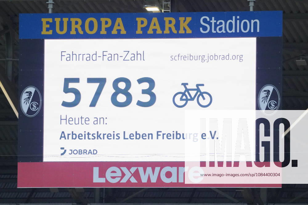 1. Bundesliga: SC Freiburg vs FC Schalke 04, 11.10.2026 Fahhrad-Fan-Zahl - Jobrad - 5783 € werden gespendet an Arbeitskreis Leben Freiburg e.V. 1. Bundesliga: SC Freiburg vs FC Schalke 04, Europa-Park-Stadion, 11.10.2026 DFB DFL REGULATIONS PROHIBIT ANY USE OF PHOTOGRAPHS AS IMAGE SEQUENCES AND OR QUASI-VIDEO.