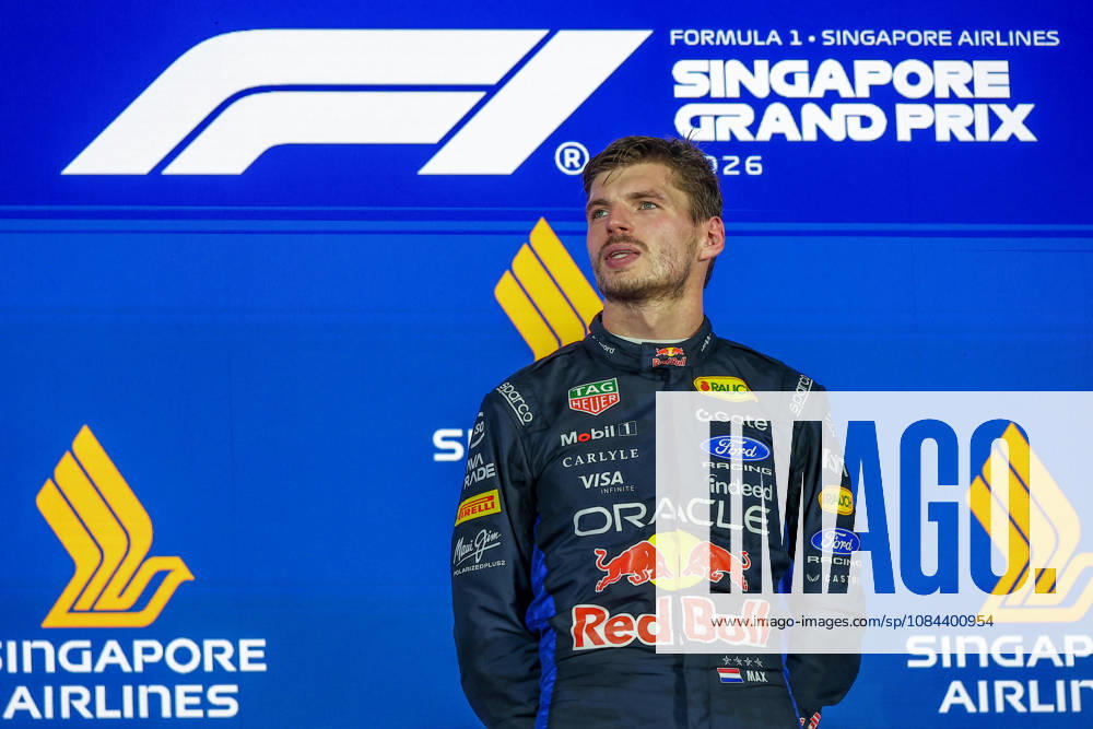 Max Verstappen wins 2026 Formula 1 Singapore Grand Prix SINGAPORE - OCT 11: Red Bull Racing s Max Verstappen celebrates on the podium, after winning the Formula 1 Singapore Grand Prix at the Marina Bay Street Circuit in Singapore on October 11, 2026. Daniel Ceng Anadolu Singapore Singapore. Editorial use only. Please get in touch for any other usage.