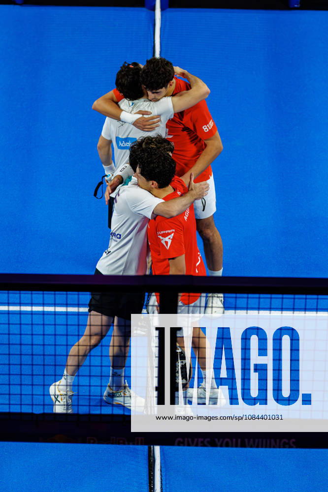 DÜSSELDORF, GERMANY - 11 OCTOBER 2026: Image shows the victory celebration of Arturo Coello (ESP), Agustin Tapia (ARG), Jon Sanz (ESP) and Franco Stupaczuk (ARG) during CUPRA Germany Premier Padel P2 2026 Day 8: Finals at CASTELLO Düsseldorf on 11 10 2026 in Düsseldorf, Germany. Germany