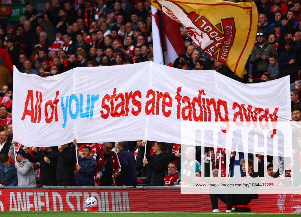 Liverpool fans display a banner Liverpool v Manchester City, Premier League, Football, Anfield, Liverpool, UK - 11 Oct 2026Liverpool Anfield United Kingdom