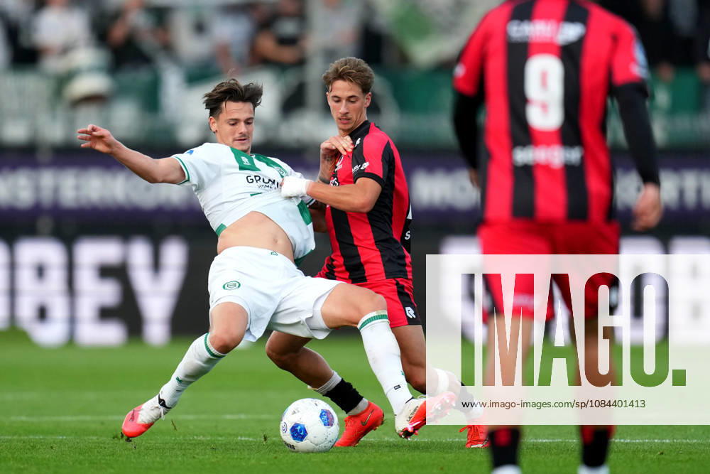 Eredivisie: Excelsior Rotterdam v FC Groningen Rotterdam - Tika de Jonge of FC Groningen duels for the ball with Lennard Hartjes of Excelsior Rotterdam during the eight competition round of the 2026 2027 Eredivisie season. The match is set between Excelsior Rotterdam and FC Groningen at Stadion Woudestein on 11 October 2026 in Rotterdam, Netherlands. (Hero Images Yannick Verhoeven)