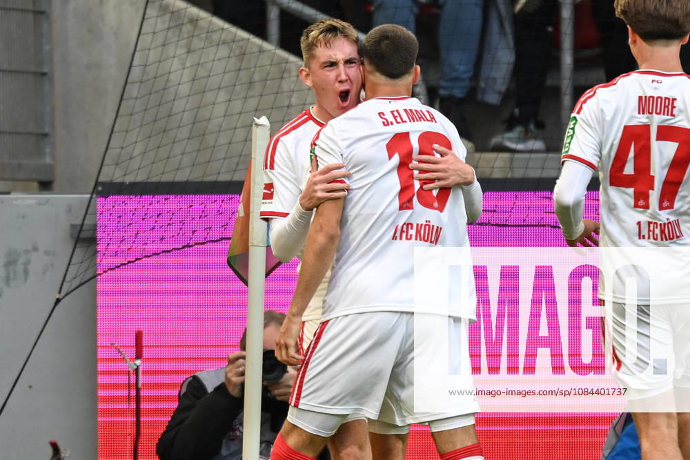 Isak Johannesson (Koeln 8) jubelt nach dem Tor zum 1:0 mit Said El Mala (Koeln 10) 11.10.2026 ¢ Fussball ¢ 1. FC Koeln vs Borussia Moenchengladbach, RheinEnergieStadion, Koeln, DFB DFL REGULATIONS PROHIBIT ANY USE OF PHOTOGRAPHS AS IMAGE SEQUENCES AND OR QUASI-VIDEO NRW Germany