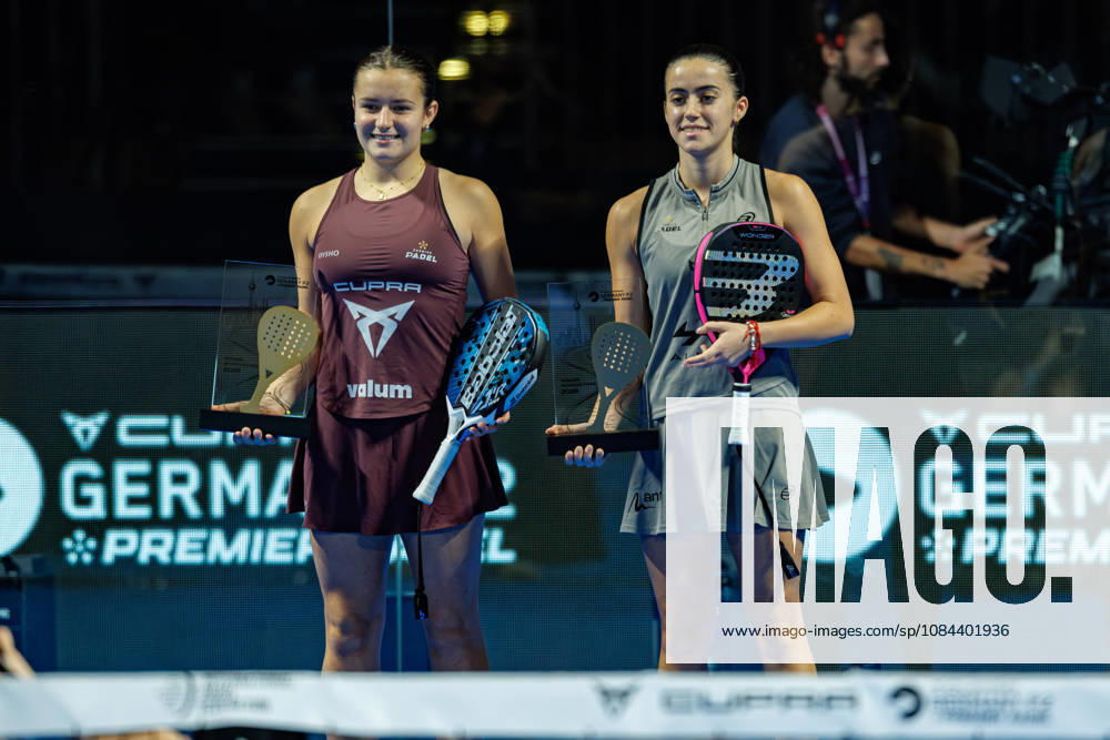 DÜSSELDORF, GERMANY - 11 OCTOBER 2026: Image shows the victory celebration of Martina Calvo (ESP) and Claudia Fernandez Sanchez (ESP) during CUPRA Germany Premier Padel P2 2026 Day 8: Finals at CASTELLO Düsseldorf on 11 10 2026 in Düsseldorf, Germany. Germany