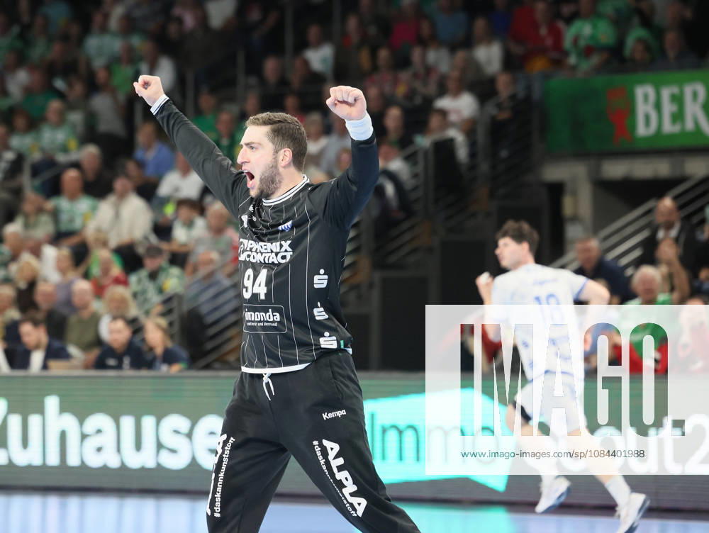 GER HBL Saison 2026 2027 FÜCHSE Berlin vs. TBV Lemgo, 11.10.26, MAX-SCHMELING-HALLE, Berlin, Domenico EBNER (TBV Lemgo Lippe 94) jubelt nach erfolgreicher Parade, Torhüter, Schrei, Emotion