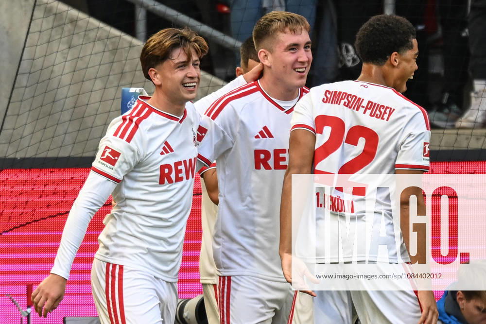 Isak Johannesson (Koeln 8) jubelt nach dem Tor zum 1:0 mit Mikey Moore (Koeln 47) Jahmai Simpson-Pusey (Koeln 22) 11.10.2026 ¢ Fussball ¢ 1. FC Koeln vs Borussia Moenchengladbach, RheinEnergieStadion, Koeln, DFB DFL REGULATIONS PROHIBIT ANY USE OF PHOTOGRAPHS AS IMAGE SEQUENCES AND OR QUASI-VIDEO NRW Germany