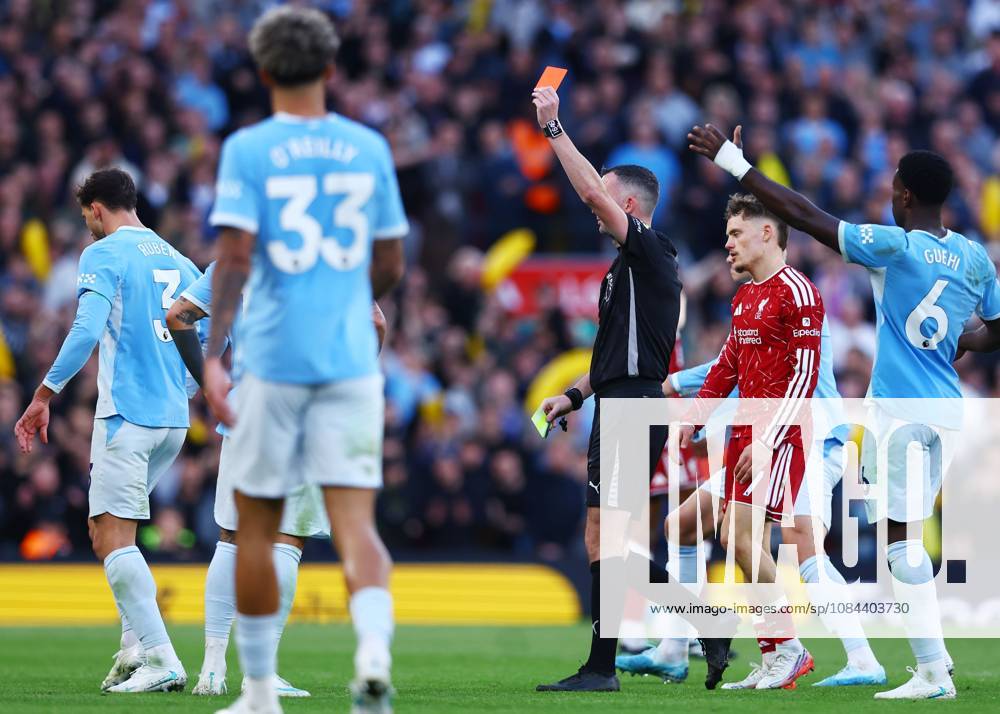 Referee Chris Kavanagh shows Ryan Gravenberch of Liverpool a red card Liverpool v Manchester City, Premier League, Football, Anfield, Liverpool, UK - 11 Oct 2026Liverpool Anfield United Kingdom