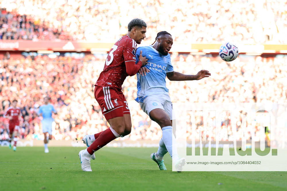 Liverpool v Manchester City 11th October 2026 - Premier League - Liverpool v Manchester City - Ronald Araujo of Liverpool and Antoine Semenyo of Manchester City - Photo: Simon Stacpoole Offside. Liverpool UK