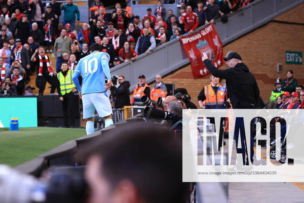 Liverpool v Manchester City 11th October 2026 - Premier League - Liverpool v Manchester City - A Liverpool fan shouts and gestures at Rayan Cherki of Manchester City - Photo: Simon Stacpoole Offside. Liverpool UK