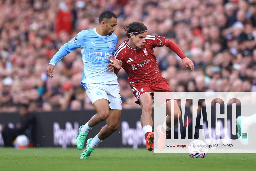 Liverpool v Manchester City 11th October 2026 - Premier League - Liverpool v Manchester City - Iliman Ndiaye of Manchester City and Milos Kerkez of Liverpool - Photo: Simon Stacpoole Offside. Liverpool UK