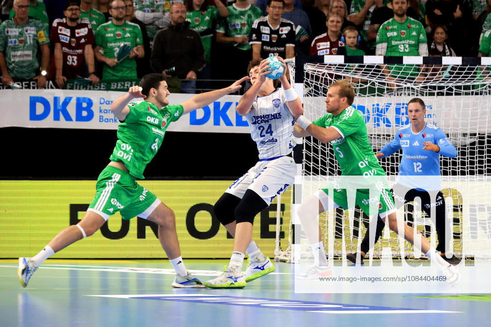 GER Deutschland, Handball, 1.Bundesliga, 27.08.2026, Saison 2026 2027, Berlin, Fuechse Berlin vs TBV Lemgo Lippe Palicka, Andreas ( Fuechse Berlin 12 ), Max Darj ( Fuechse Berlin 5 ), Lauro Pichiri ( Fuechse Berlin 24 ), Joel Willecke ( Lemgo 24 ) nordphoto GmbH Engler Berlin Max-Schmeling-Halle Berlin Deutschland