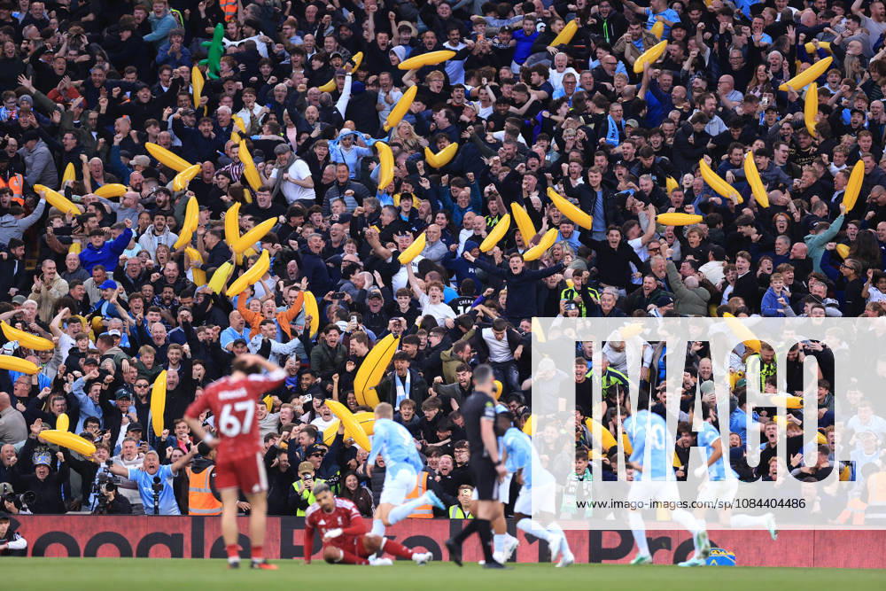Liverpool v Manchester City 11th October 2026 - Premier League - Liverpool v Manchester City - Manchester City fans celebrate Erling Haalands goal with inflatable bananas - Photo: Simon Stacpoole Offside. Liverpool UK