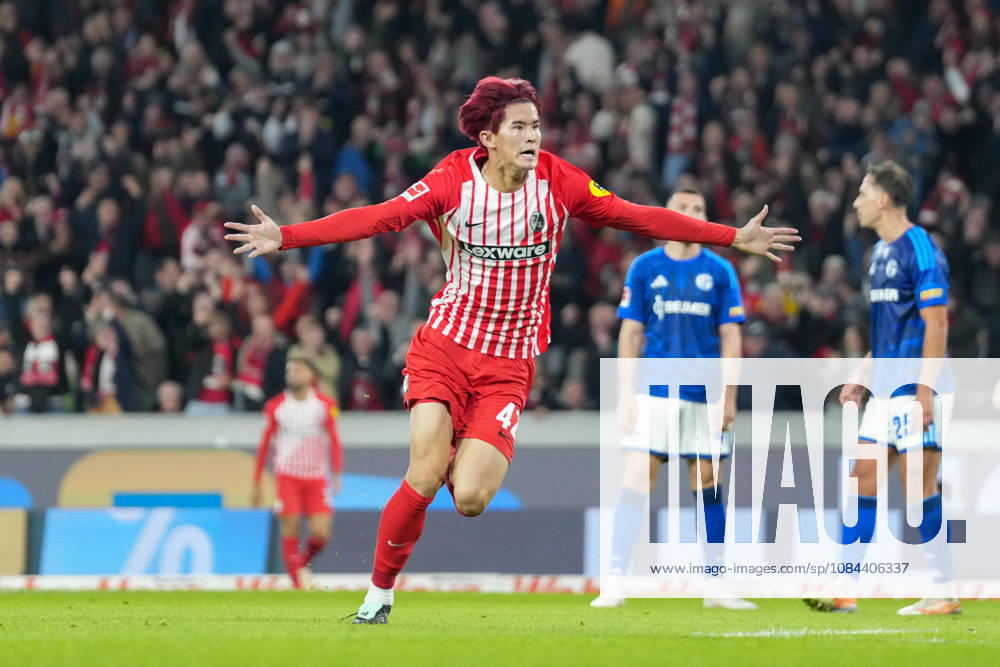 Keisuke Goto (SC Freiburg, 42) Torjubel, Emotionen, Torschuss, Abschluss, Torerfolg, Tor, Treffer , Deutschland, Fussball, 1. Bundesliga, 5.Spieltag, 2026 2027, SC Freiburg vs. FC Schalke 04, 11.10.2026, Europa-Park Stadion, Freiburg Freiburg Europa-Park Stadion Baden-Württemberg Deutschland